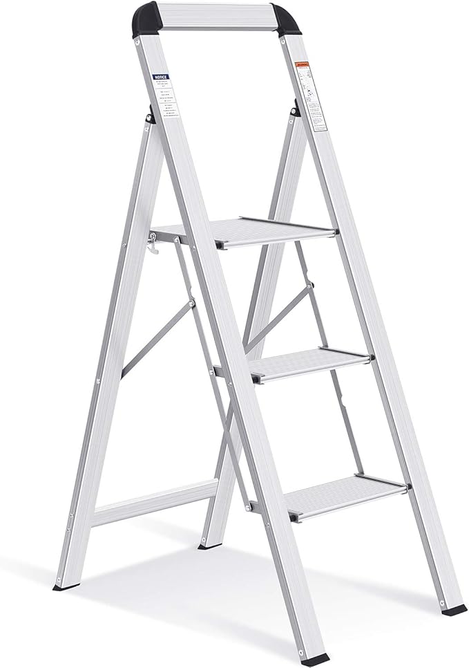 KINGRACK 3 Step Folding Ladder in silver